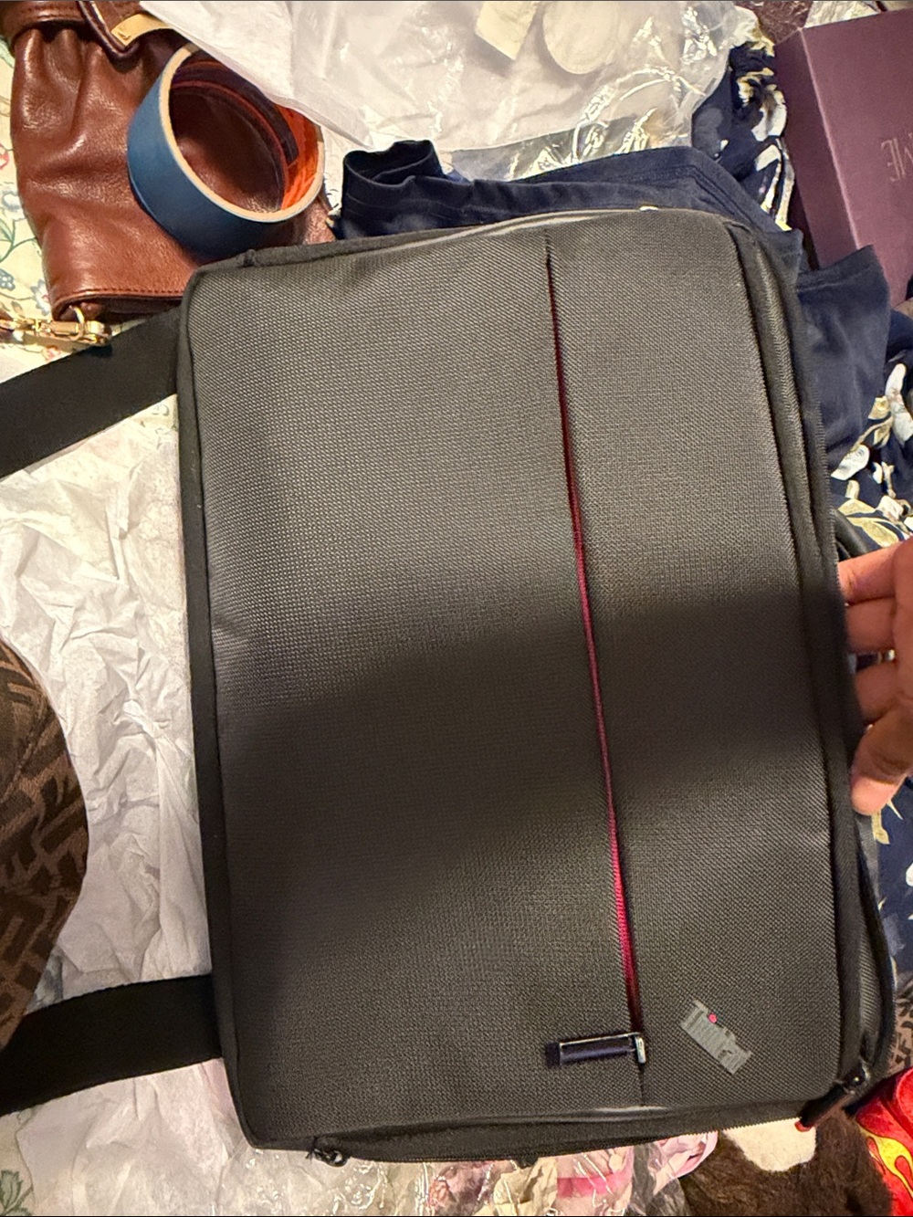 Men's Black Laptop Briefcase with Subtle Red Trim